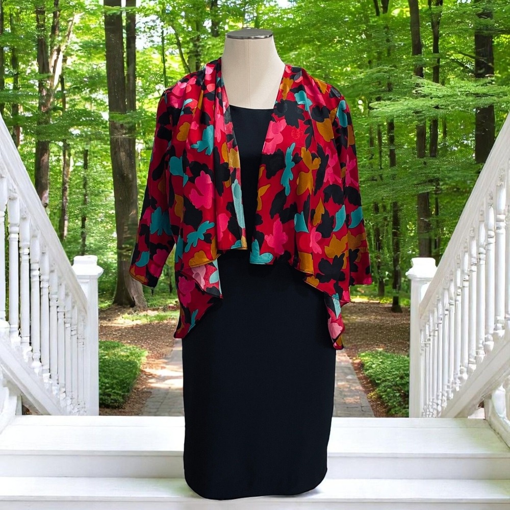 Berkertex Occasions Jacket Dress Size‎ 18 Floral Overlay Black Formal Midi